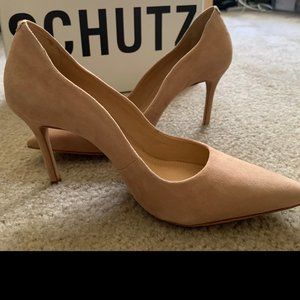 NIB SCHUTZ Analira Suede Pumps Nude Honey Beige 5.5B